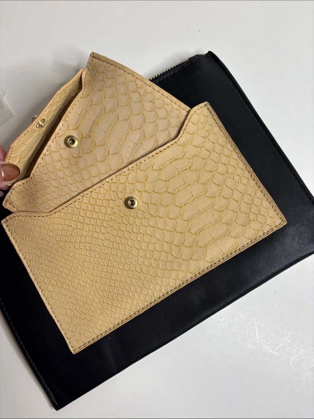 Neiman Marcus Black Clutch with Beige Embossed Card Pocket